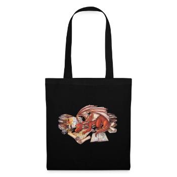 Kleiner lesender Drache - Geschenk für Leseratten - Stoffbeutel - Schwarz - Vorne