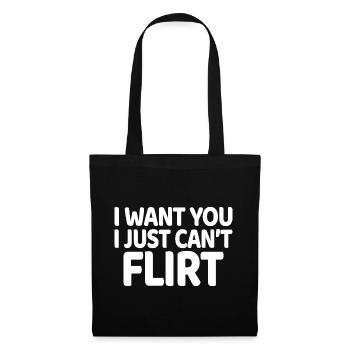 Ich will dich, ich kann nur nicht flirten, lustiger Dating-Humor - Stoffbeutel - Schwarz - Vorne