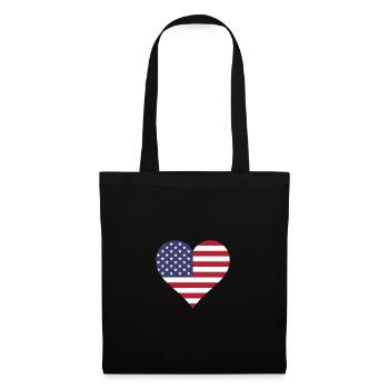 USA Amerika Flagge Fahne Herz - Stoffbeutel - Schwarz - Vorne