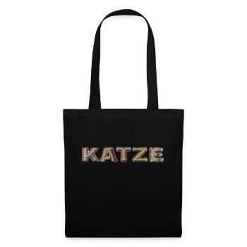 Katze mit Katzenfell Schriftzug - Stoffbeutel - Schwarz - Vorne