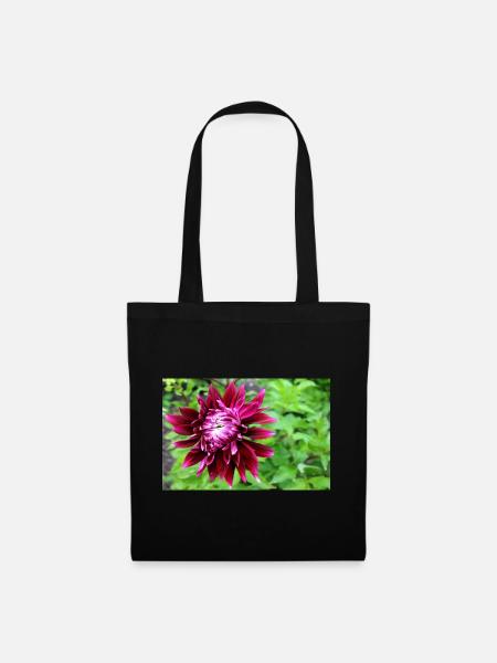 Dahlie, Blume, Blüte rot - Stoffbeutel - Schwarz