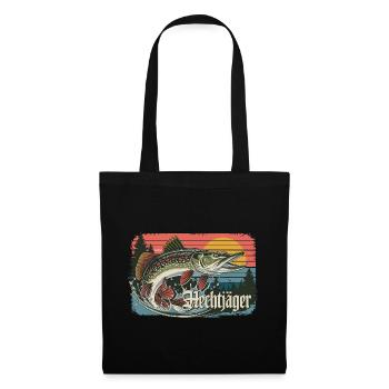 Hechtjäger Retro Angeln Vintage Raubfisch Angler - Stoffbeutel - Schwarz - Vorne