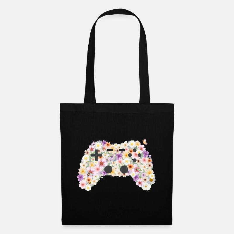 Floral Gamepad: Blütenkunst Controller - Stoffbeutel - Schwarz