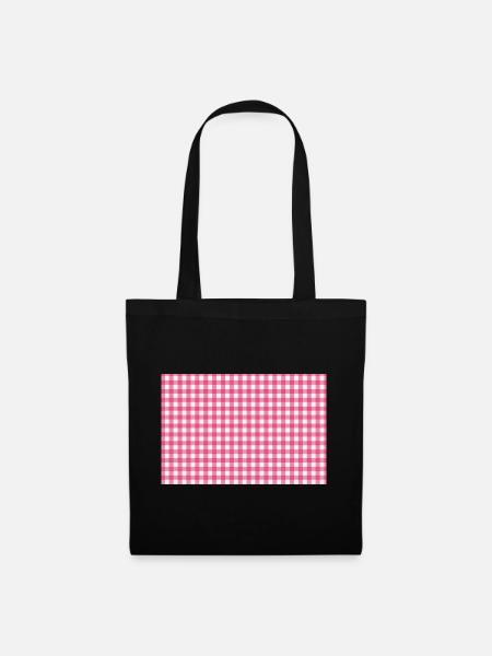 Rosa Gingham-Kariertes Muster - Stoffbeutel - Schwarz