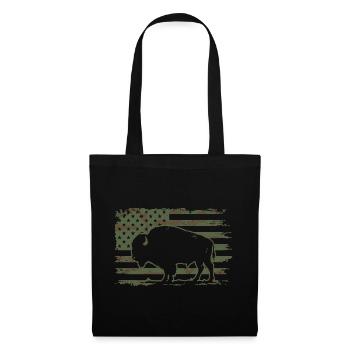 Tarn-US-Flagge-Bison-Silhouetten-Design - Stoffbeutel - Schwarz - Vorne