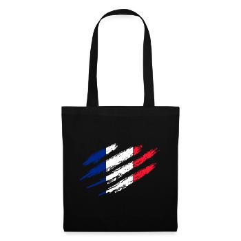 Frankreich Flagge Kratzer Französische Fahne Cut - Stoffbeutel - Schwarz - Vorne
