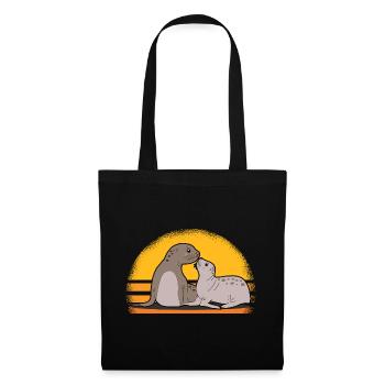 Sceau avec bébé mignon phoques cadeau - Sac en tissu - noir - Devant