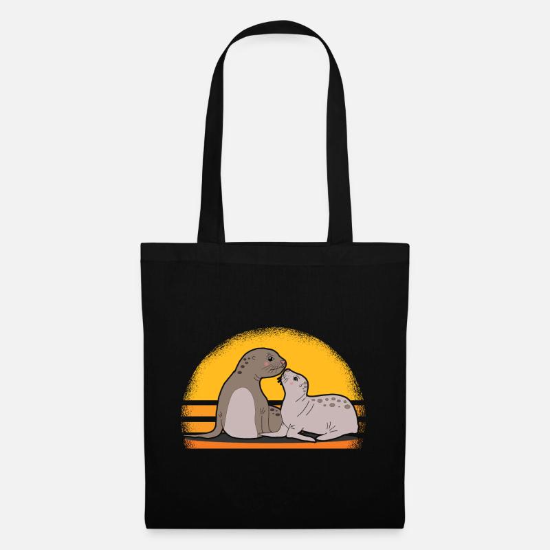 Sceau avec bébé mignon phoques cadeau - Sac en tissu - noir