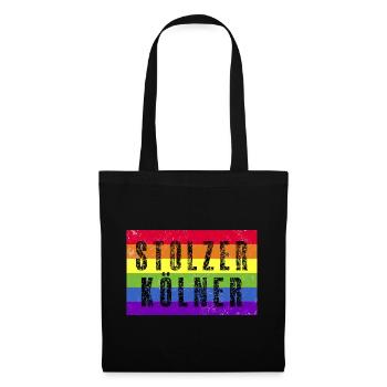 Stolzer Kölner - Regenbogenfahne - Stoffbeutel - Schwarz - Vorne