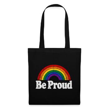 Be Proud LGBT Spruch Retro Regenbogen Motiv - Stoffbeutel - Schwarz - Vorne