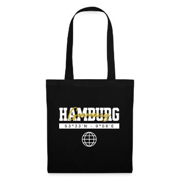 Hamburg Deutschland Koordinaten Reise Souvenir - Stoffbeutel - Schwarz - Vorne