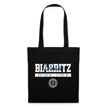 Biarritz Frankreich Koordinaten Reise Souvenir - Stoffbeutel - Schwarz - Vorne