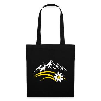 Alpenberg Edelweiss Hirsch Bayerisches Wandern - Stoffbeutel - Schwarz - Vorne