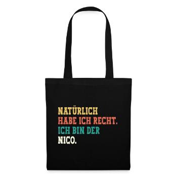Nico Lustiger Spruch Vorname Name Nico - Stoffbeutel - Schwarz - Vorne