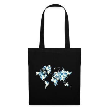 Carte du monde Fleurs Bleues - Sac en tissu - noir - Devant