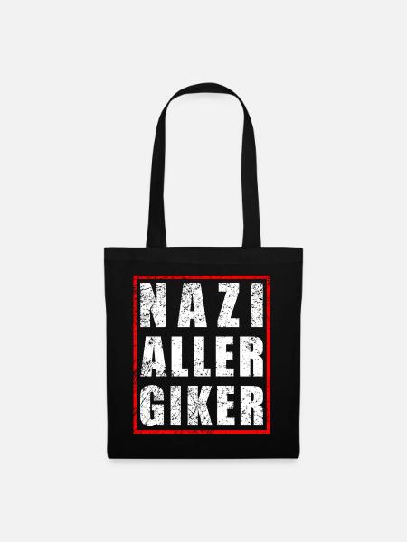 Naziallergiker - Warnhinweis allergisch auf Nazis - Stoffbeutel - Schwarz