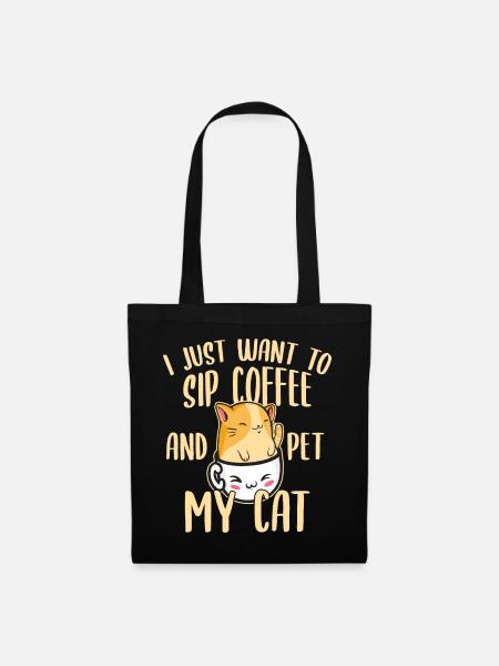 Lustiger Kaffee und Katze, die Koffein-Liebhaber - Stoffbeutel - Schwarz