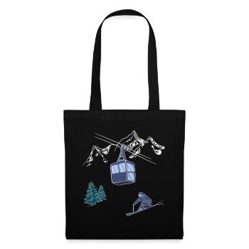 Powder to The People Ski Lift Scene Skier on Slope - Tote Bag - black - Front