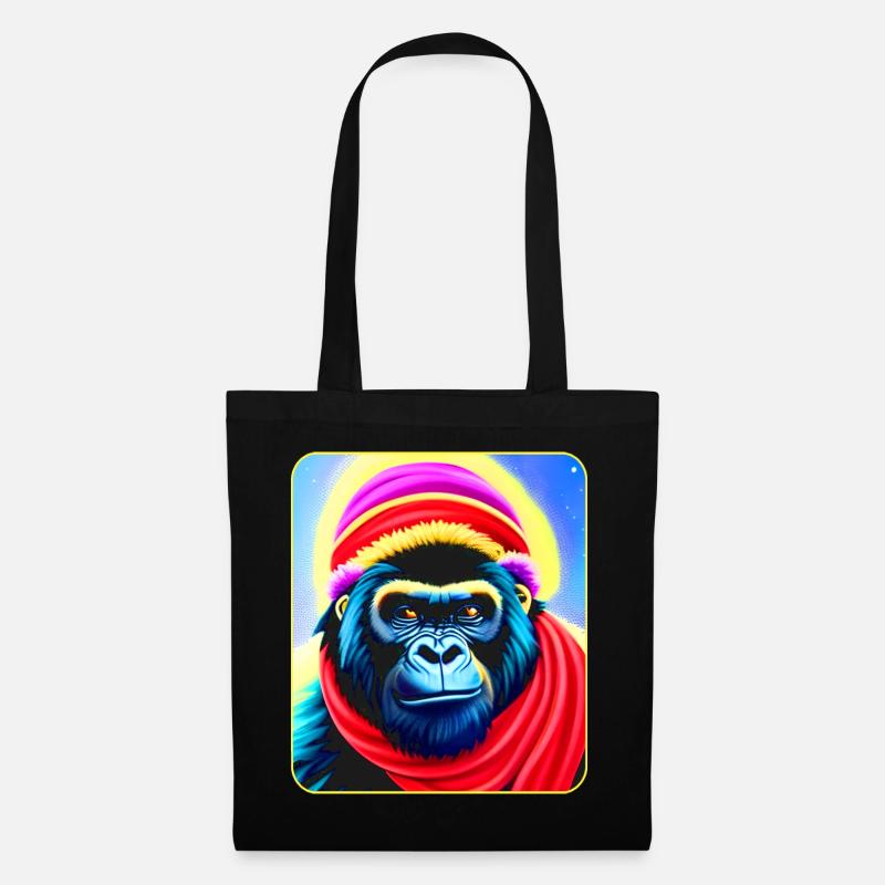 Cooler Gorilla mit Wintermütze - Stoffbeutel - Schwarz