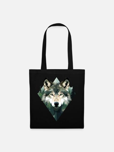 Wolf Wald Berge Wölfe Natur Tiere - Stoffbeutel - Schwarz
