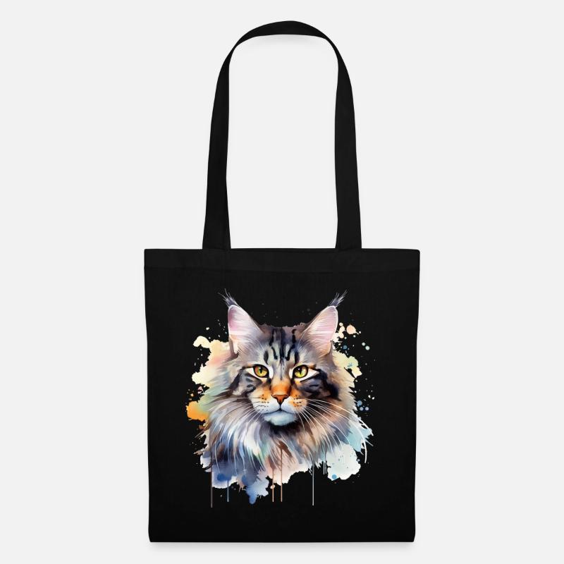 Katze Wasserfarben Maincoon - Stoffbeutel - Schwarz
