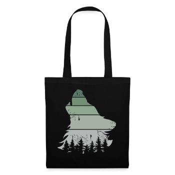 Wolf Wald retro Baum vintage Jaulen Hund Symbol - Stoffbeutel - Schwarz - Vorne