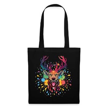 07 Party Deer Colorful Deer Head Paint Splash - Tote Bag - black - Front