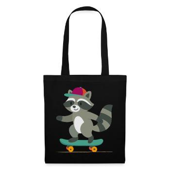 Skateboard raccoon with baseball cap - Tote Bag - black - Front