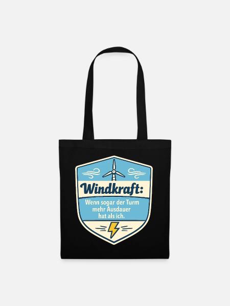 Windkraft Spruchschild Humor - Stoffbeutel - Schwarz