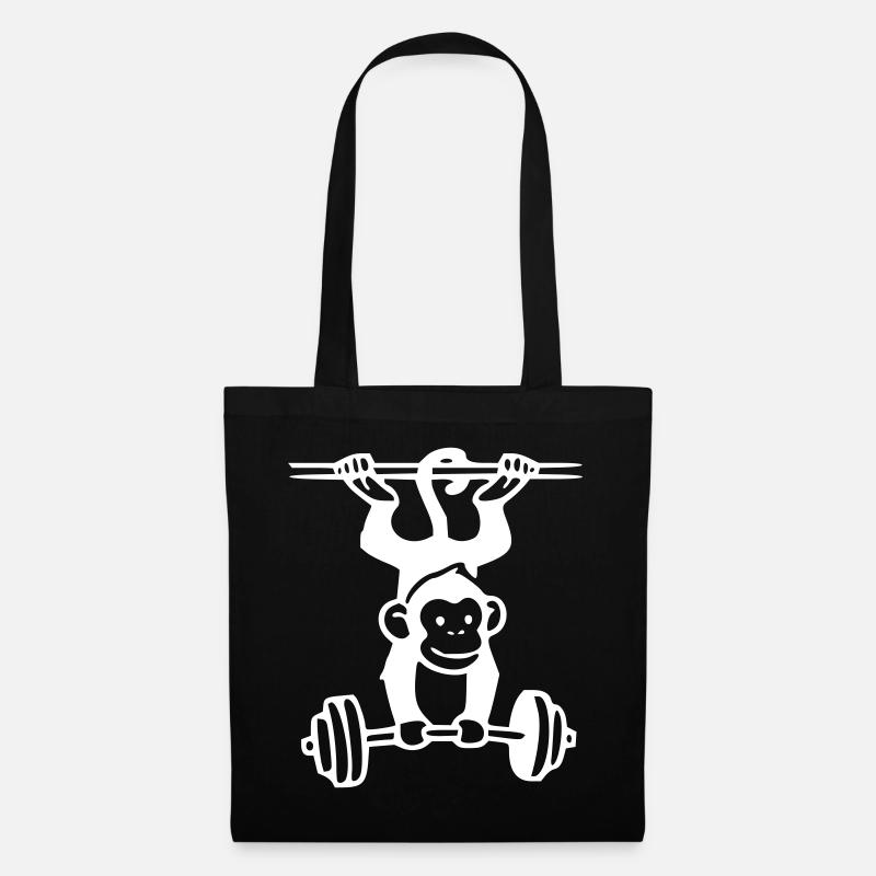 Primate Power - Monkey Weightlifting (White) - Tote Bag - black