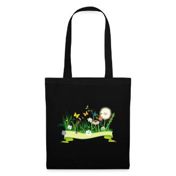 prairie printanière luxuriante avec des fleurs et des insectes - Sac en tissu - noir - Devant