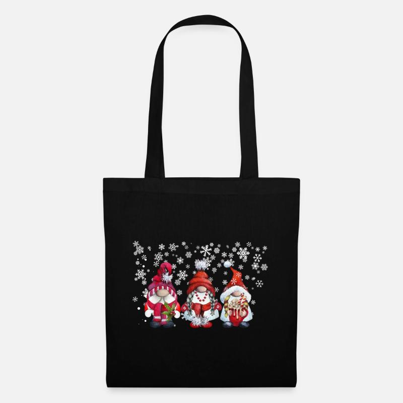 Wintergnome Trio mit Schneeflocken - Stoffbeutel - Schwarz