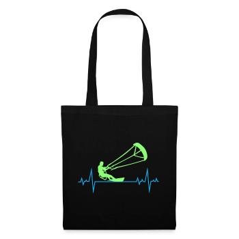 Kitesurfing Kiteboarding Kitesurf Heartbeat Pulse - Tote Bag - black - Front