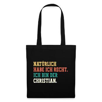 Christian Lustiger Spruch Vorname Name Christian - Stoffbeutel - Schwarz - Vorne