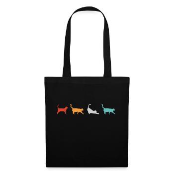 Katze Retro Katzen Silhouette - Stoffbeutel - Schwarz - Vorne