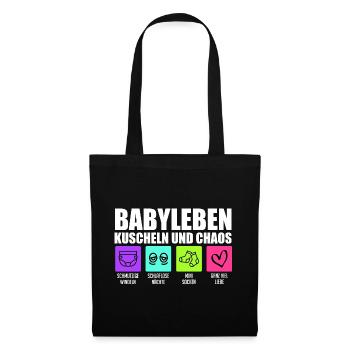 Werdende Mutter BABYLEBEN KUSCHELN UND CHAOS - Stoffbeutel - Schwarz - Vorne