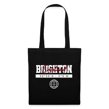 Brighton England Koordinaten Reise Souvenir - Stoffbeutel - Schwarz - Vorne
