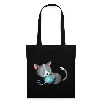 Cat ball of yarn playful cute kitten gift - Tote Bag - black - Front