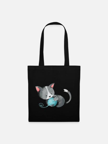 Chat pelote de laine cadeau ludique chaton mignon - Sac en tissu - noir