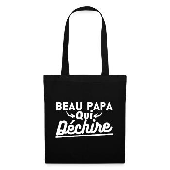 t-shirt beau papa qui déchire. cadeau beau père - Sac en tissu - noir - Devant