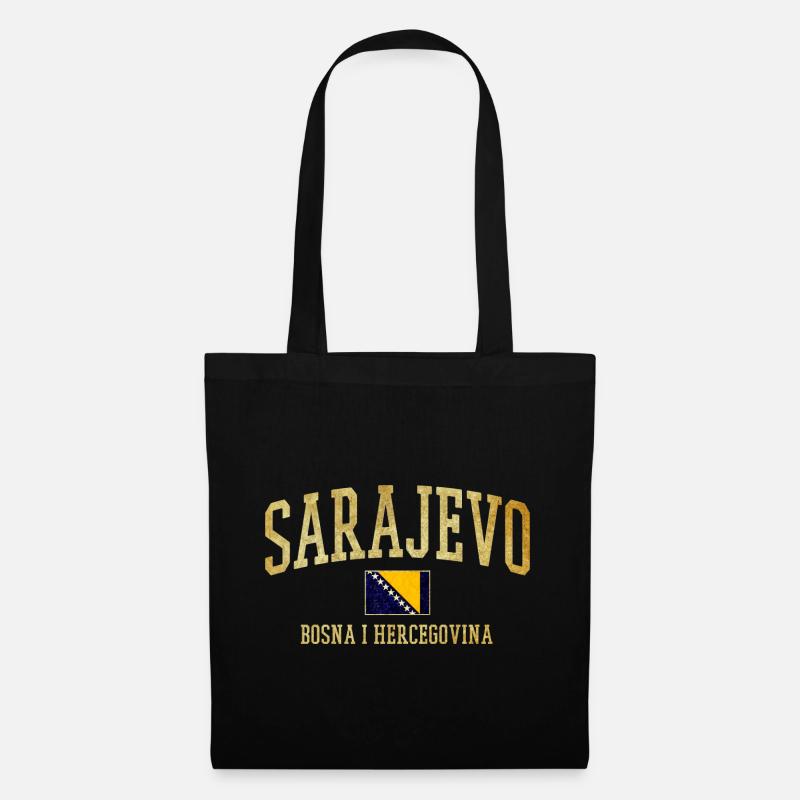 Sarajevo Goldschrift mit Bosnienfahne - Stoffbeutel - Schwarz