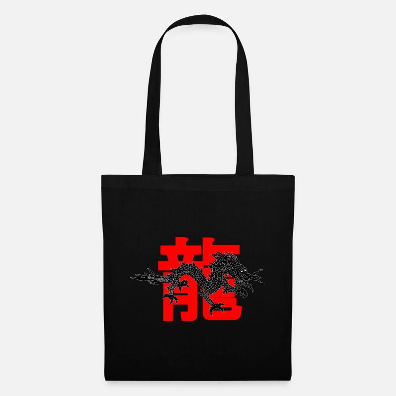 CHINESISCHER DRACHE VOR DEM HINTERGRUND DES CHINESISCHEN OTAKU-ALPHABETS - Stoffbeutel - Schwarz