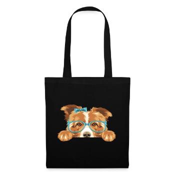 Peeking Border Collie dog with bow and eyeglasses - Tote Bag - black - Front