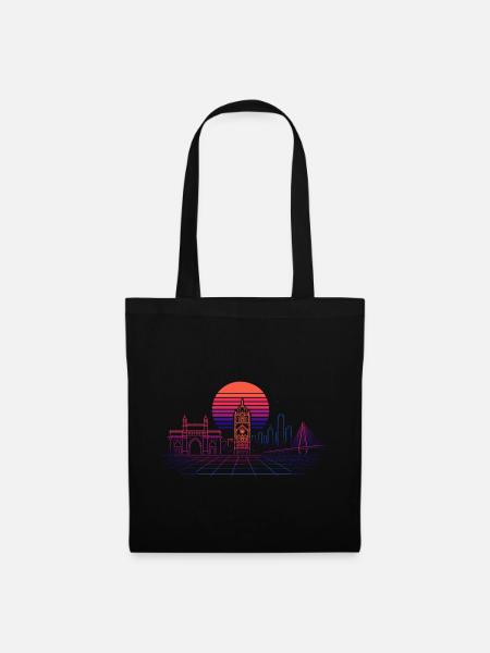 Neon-Synthwave Stadtsilhouette - Mumbai - Stoffbeutel - Schwarz