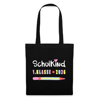 Schulkind 2026 – 1. Klasse Einschulung Shirt - Stoffbeutel - Schwarz - Vorne