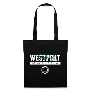 Westport Irland Koordinaten Reise Souvenir - Stoffbeutel - Schwarz - Vorne