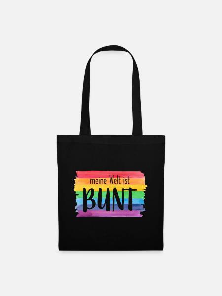 Meine Welt ist bunt Regenbogen fröhlich farbenfroh - Stoffbeutel - Schwarz