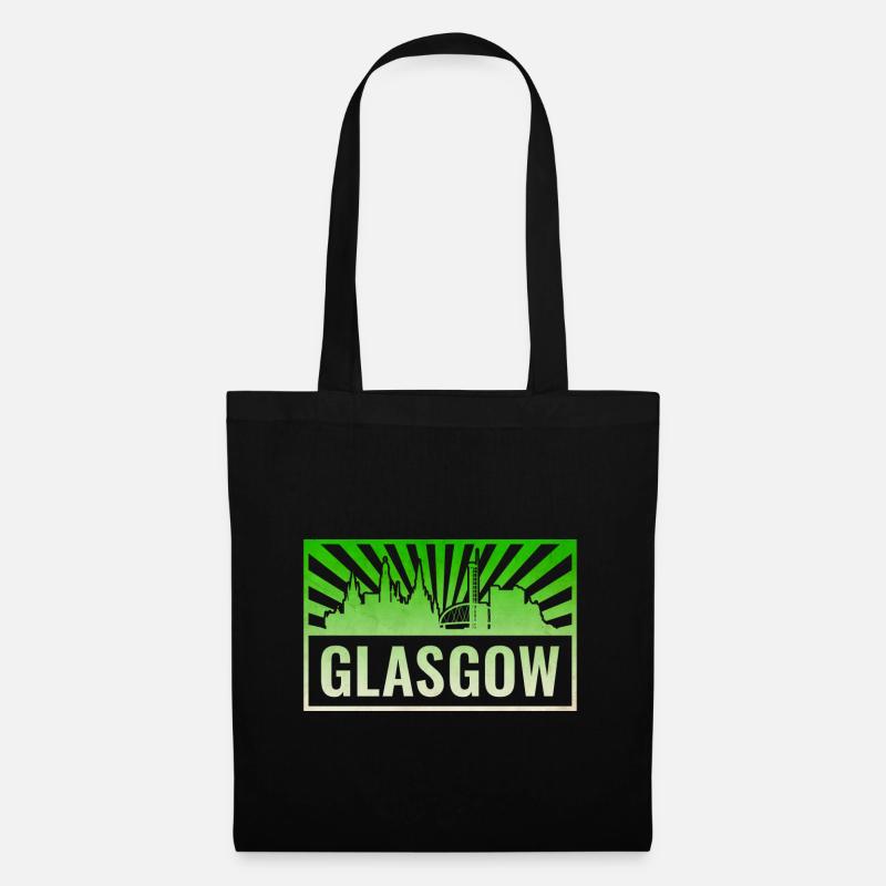 Glasgow Skyline Grunge Grün - Stoffbeutel - Schwarz