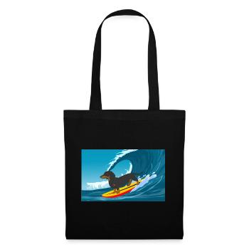 Dackelbesitzer Strand Hund Surfen Surfbrett Surfer - Stoffbeutel - Schwarz - Vorne
