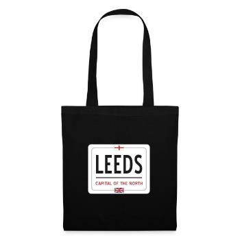 Ortsschild von Leeds - Stoffbeutel - Schwarz - Vorne